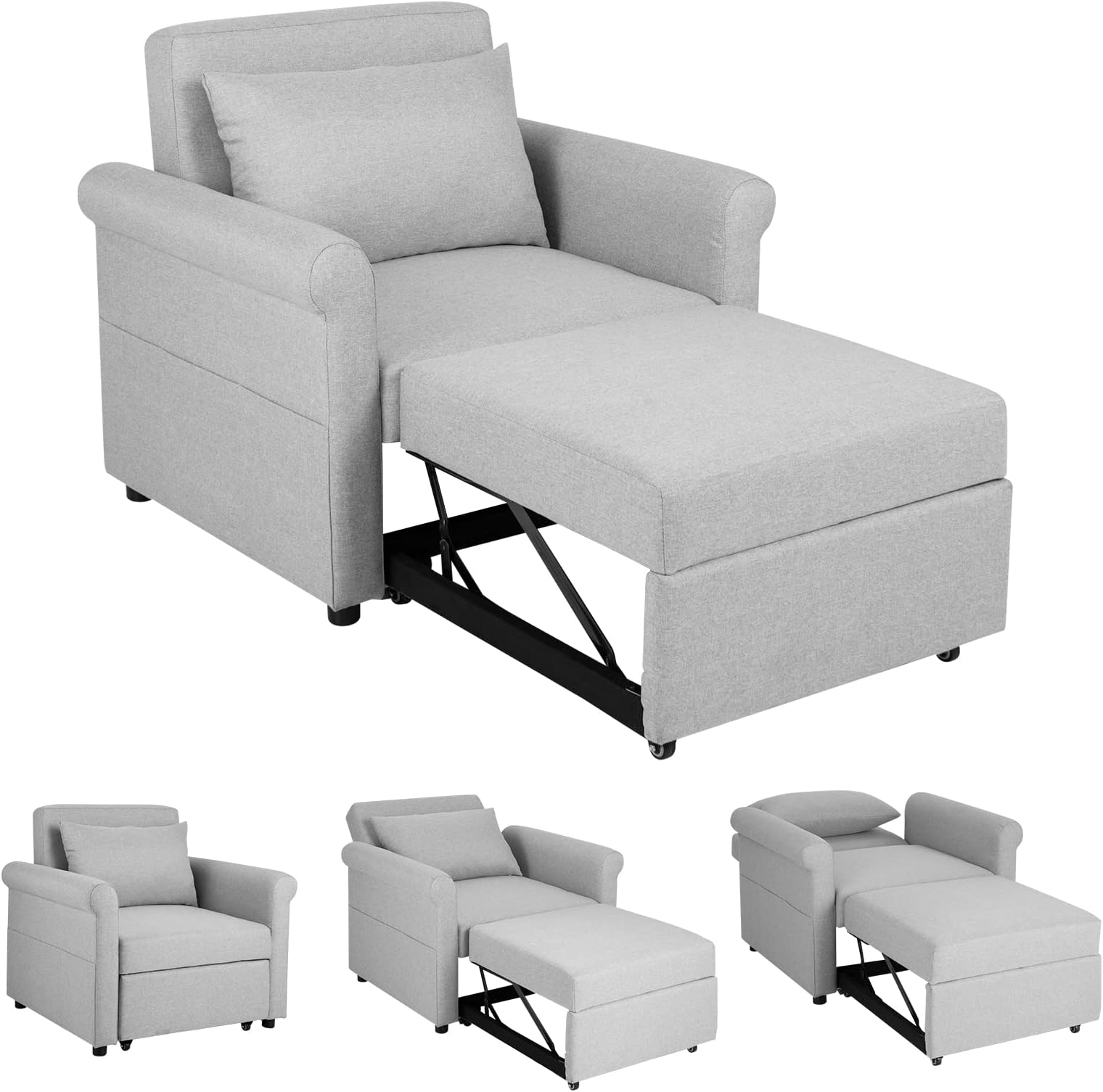 Giantex Convertible Sofa Bed Chair, 3in1 PullOut Sleeper, Single Lounger Recliner Adjustable