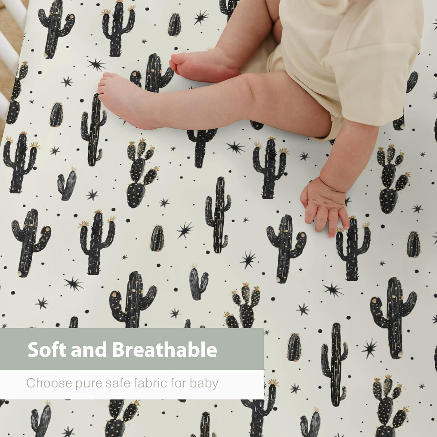 Minimalist Boho Cactus Baby Crib Sheets for Boy Girl 52"x28" Vintage Cactus Floral Soft Snug Fitted Crib Mattress Cover Wild Desert Plant Nursery Baby Sheet for Standard Crib & Toddler Bed Mattress