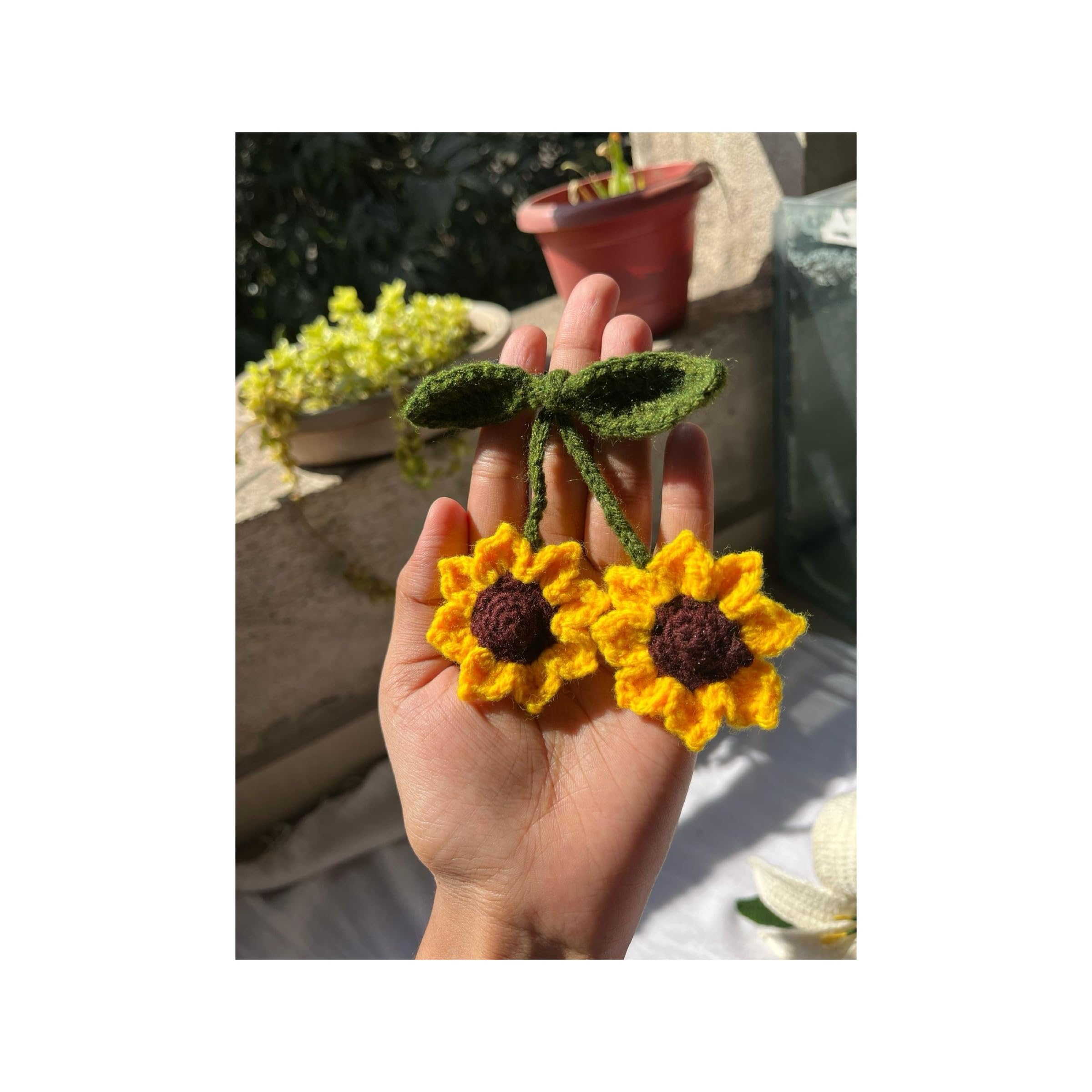 Handmade Crochet Sunflower Hair Tie, Yellow and Brown Floral Hair Accessory with Green Leaves, Elastic Rubber Band for Ponytails and Braids-image-29