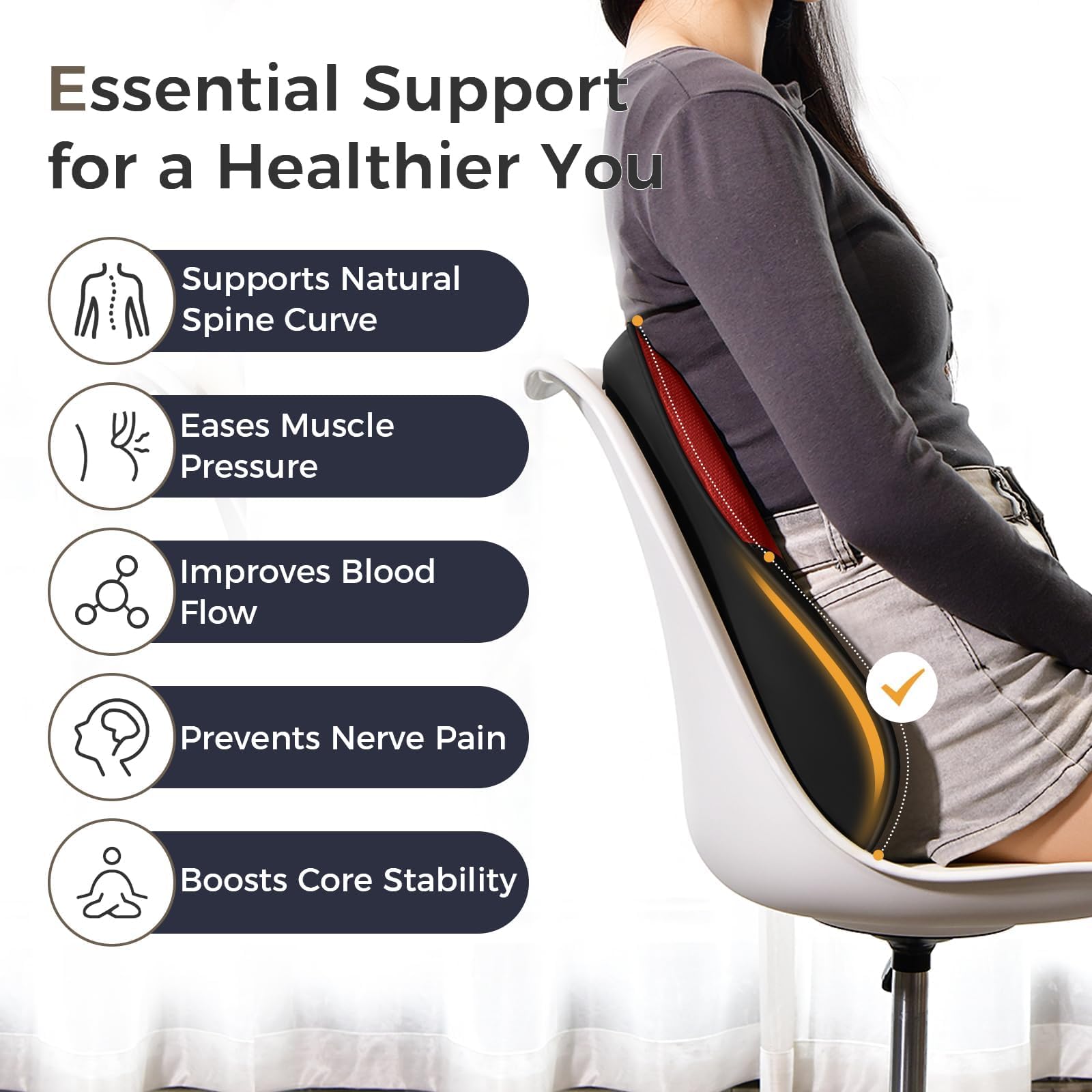 Coverado Lumbar Support Pillow for Car Ergonomic Memory Foam Back Pillow for Office Chair Back Cushion for Back — view 3