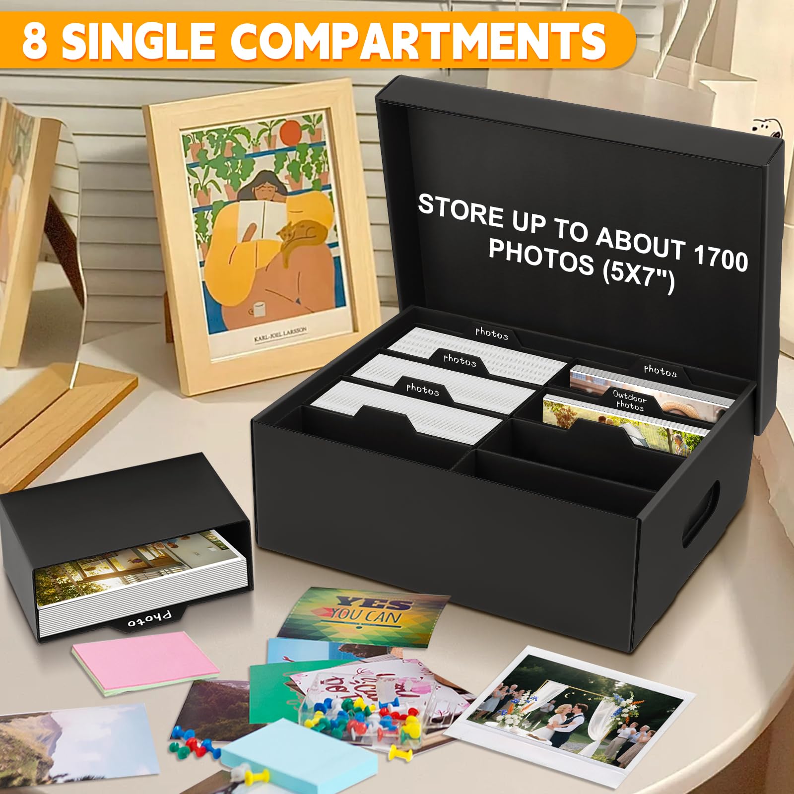 3 Stück Fotoaufbewahrungsbox, Fotobox Aufbewahrungsbox mit Deckel für 13x18 cm Fotos, Aufbewahrungsboxen schwarz Fotoalben Foto-Organizer aus Pappe für Handwerk Stempel Foto