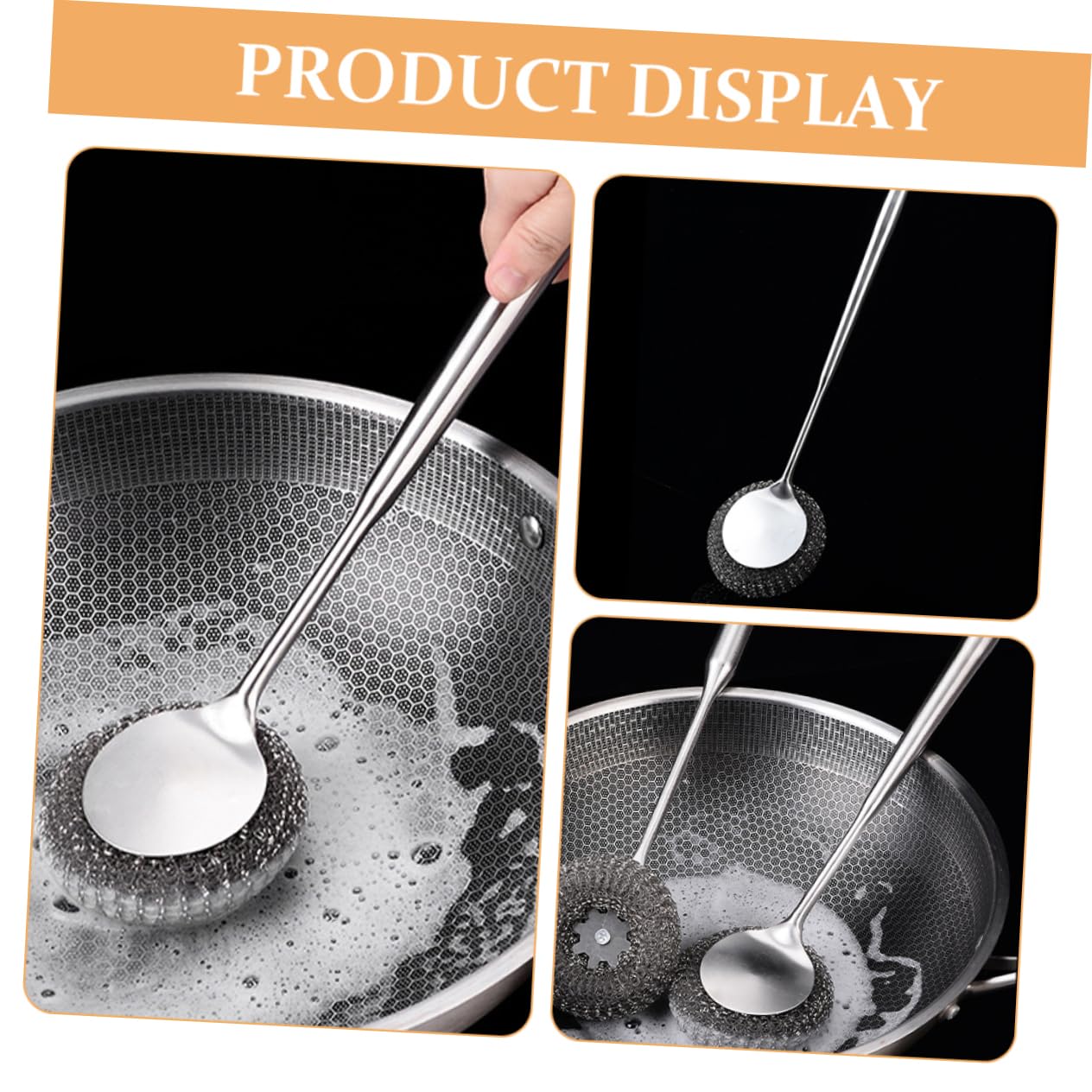 2 Cepillos Inoxidable para Sartenes Ollas Platos con Mango De Lana De Alambre para Limpiar Platos Estropajo De Cocina Acero Inoxidable 304 Plateado
