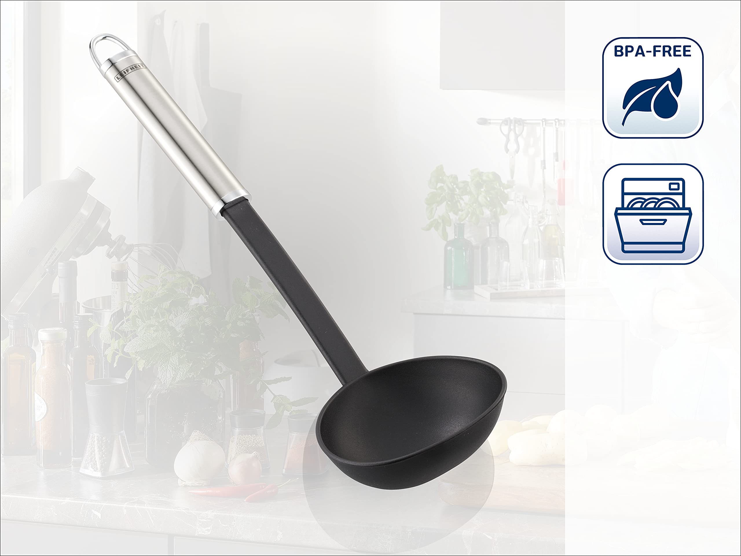 Leifheit Sterling Ladle, Large, Black/Silver