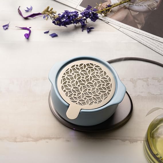 Jun Self-Heating Diffuser Set Moonmist Blue | 5 fl oz / 150 mL Smart Ceramic Essential Oil Diffuser with Heating Pad