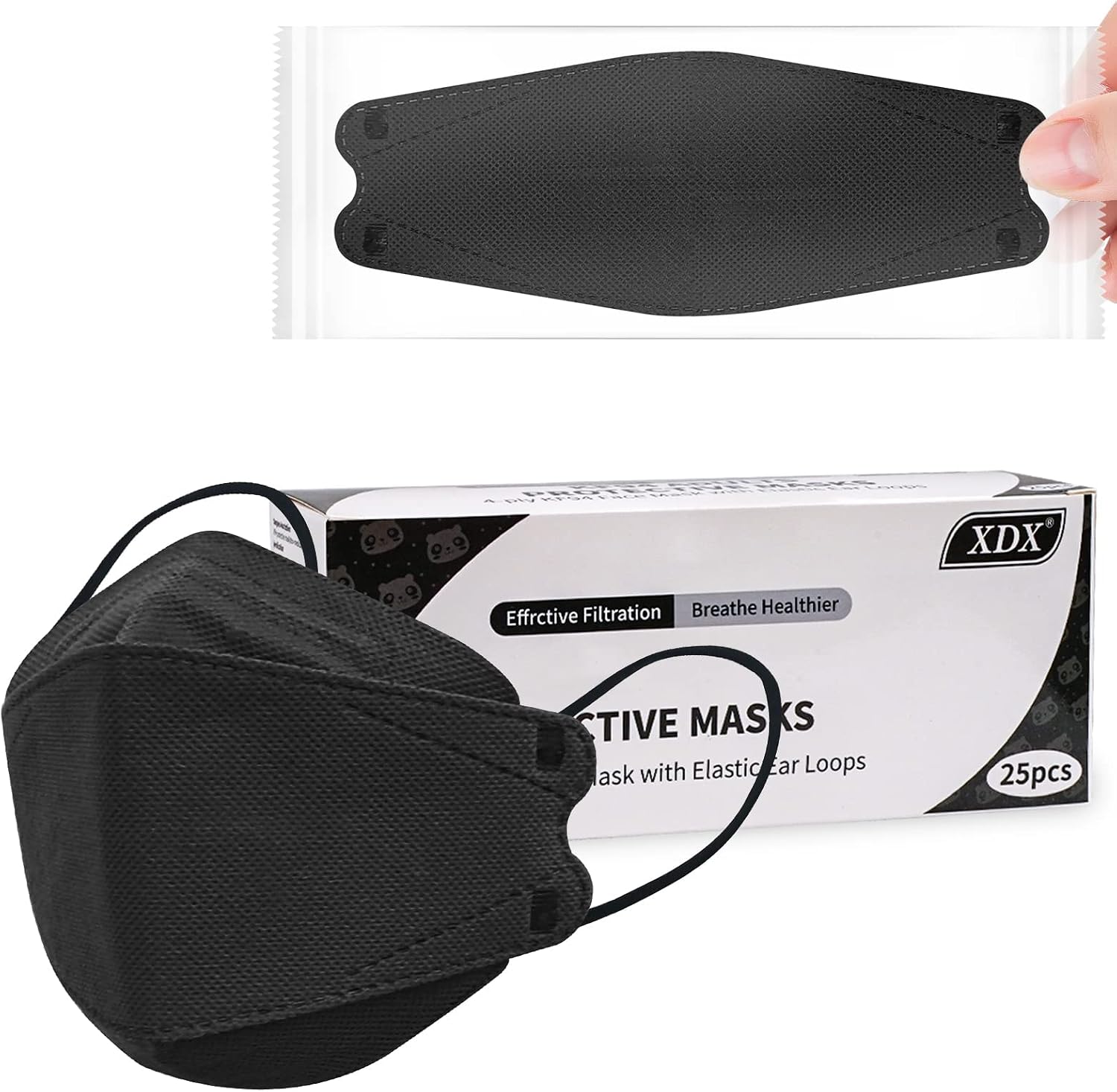 XDX Kids Face Mask 4 Layer Individually Wrapped(3-10 Years), 25 Pack Disposable Face Masks Black Mask, 4-Ply Small Size - for Playing, School, Daily Use