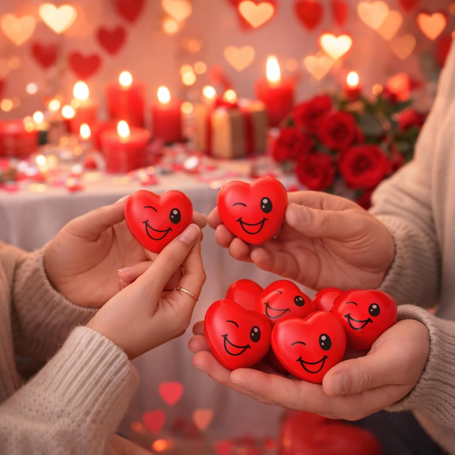40 set Valentine Heart Stress Balls Bulk Smile Face Squeeze Toys with Valentine Heart Gift Box Face Foam Stress Relief Balls for Valentines Day Gifts Party Favors Classroom Exchange Game Reward