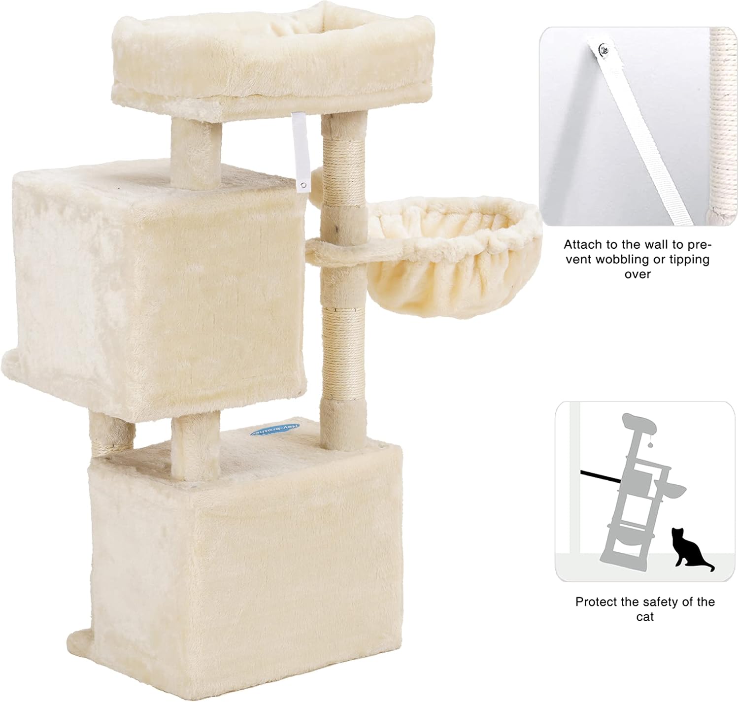 Hey-brother Cat Tree, Cat Tower with 2 Cozy Plush Condos,Sisal Posts,Basket,,Beige MPJ005SM