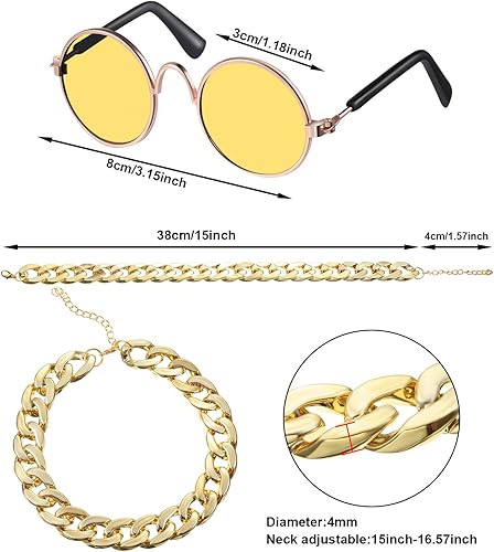 Miniatura 10 de El juego de disfraz de perro de 7 piezas incluye cadena dorada ajustable para mascotas y divertidas gafas de sol para perros pequeños y gatos, gafas