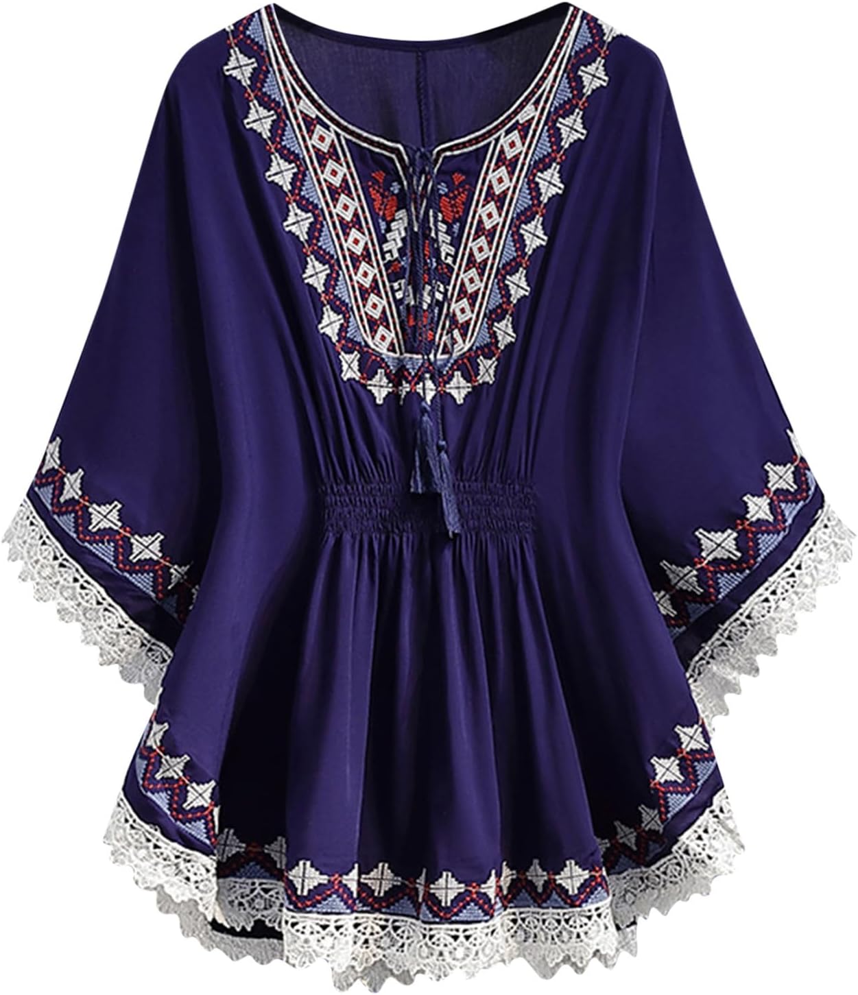 AMhomely Tops for Women UK Plus Size Vintage Ethnic Short Sleeve V Neck Loungewear Tops Lighweight Gypsy Tops Embroidery Loose Fashion Vest Stretch Basic Tee Shirts