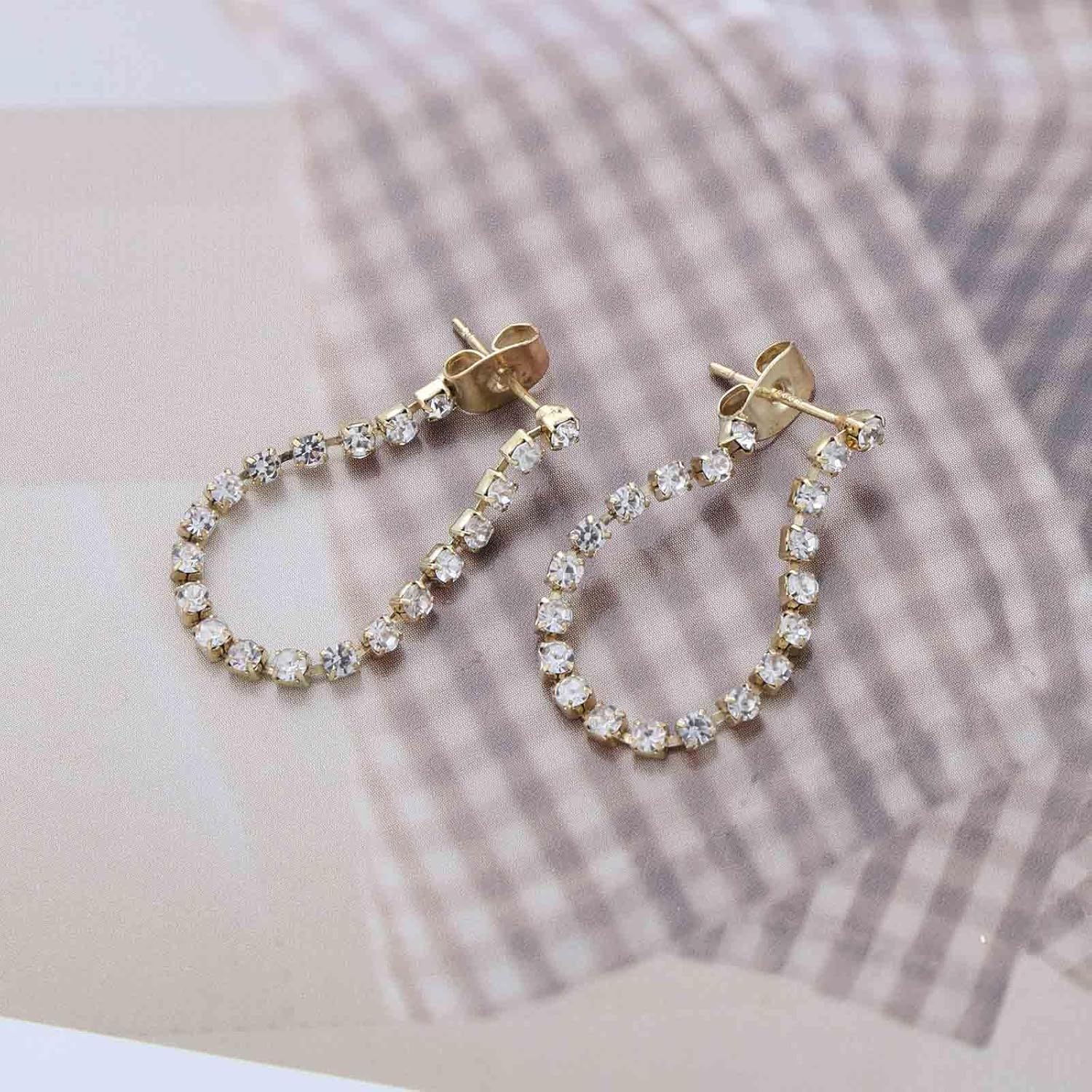 Vintage Hollow Teardrop Rhinestone Earrings Gold Oval Cz Tennis Chain Earrings Waterdrop Crystal Chain Dangle Earring Crystal Tassel Earring Jewelry for Women - Image 7