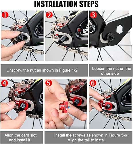 Miniatura 6 de Saipe 2 unids Tensor de cadena de bicicleta Ajustador de cadena de aleación de aluminio para BMX Fixie Bike Bicicleta de una sola velocidad, negro