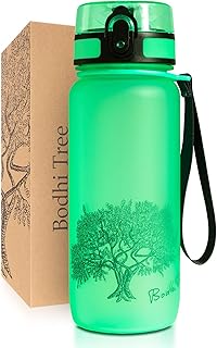 Bodhi Tree Drinking Bottle - Butelka do Napojów - Szczelna, Lekka - Filtr i Pasek - Bez BPA - Butelka do Fitnessu, Sportu, Szkoły - Łatwe Czyszczenie - Bezzapachowa - 1l/650ml - Zielona