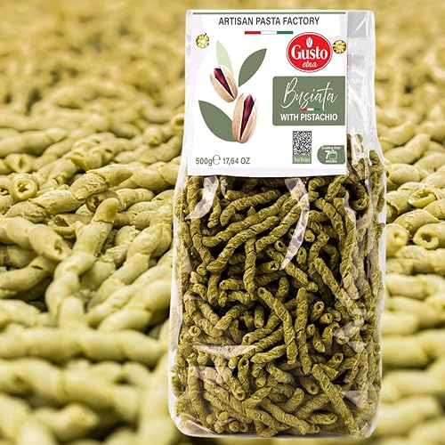 Miniatura 3 de GUSTO ETNA Pasta Busiata de Pistacho, Pasta Espiral (17.64 oz), Pasta Italiana Artesanal Busiate, Producto de Italia, Sin OGM