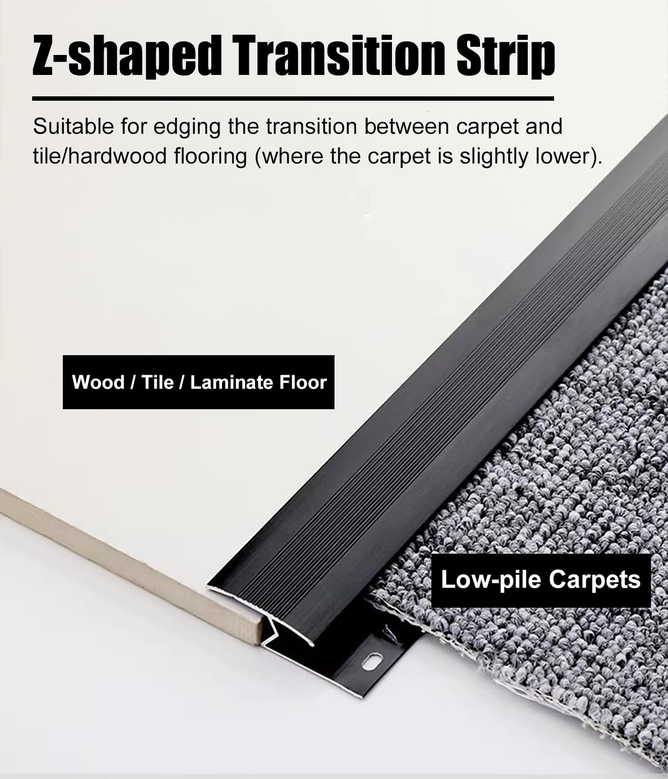 Perfil de Transición para Suelo Perfil de Transición de Suelo a Moqueta Z Bar con Clavos de Rosca, Remate para Bordes de Moqueta para Suelos de Madera, Baldosas, Vinilo y Laminados(Gold)