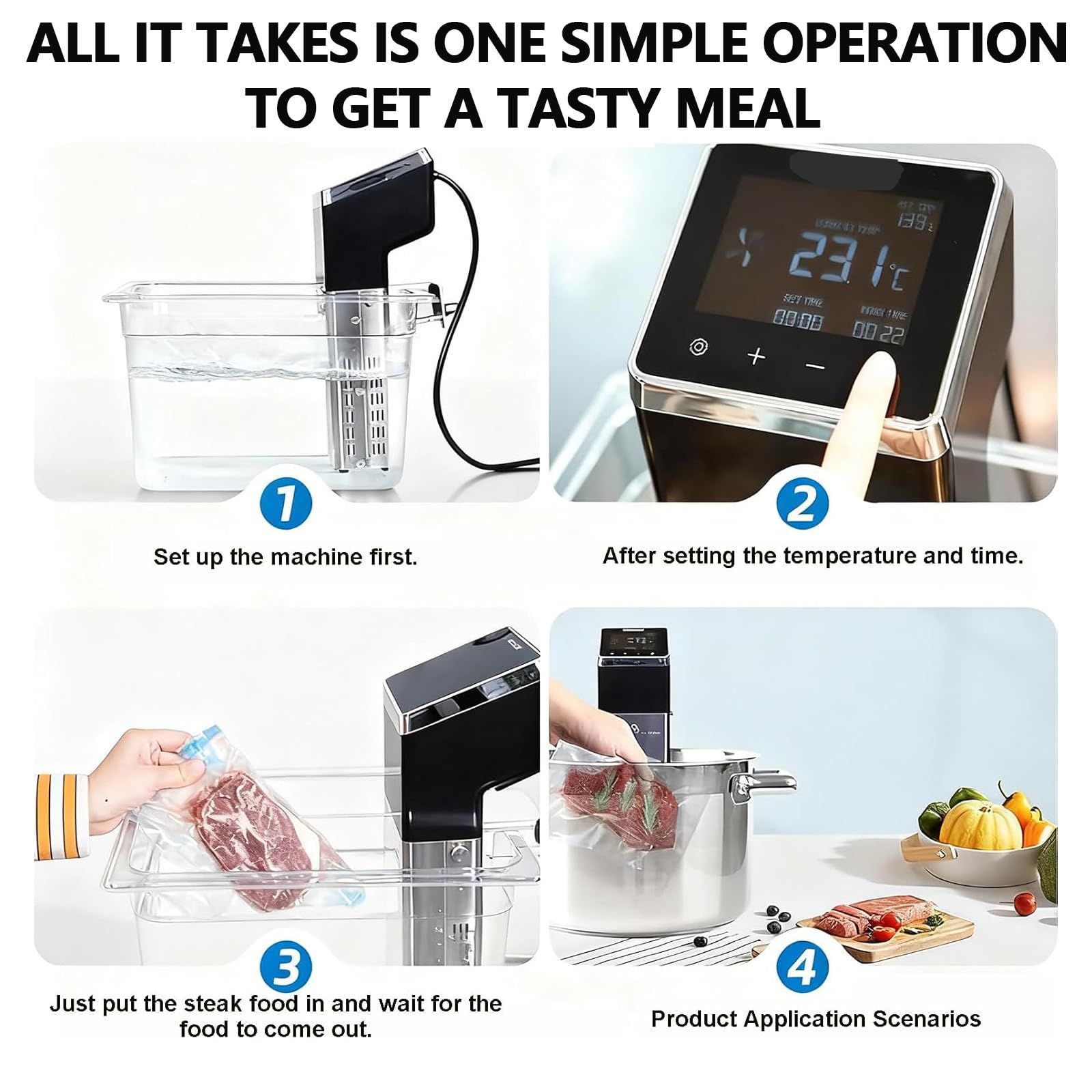 Cuocitore Sous Vide Professionale,Macchine per Cottura Sous Vide precisione da 1600W,Riscaldamento rapido,Facile da riporre,Ultra Silenzioso da 15 Db,Impermeabile IPX7,per la Cucina casa