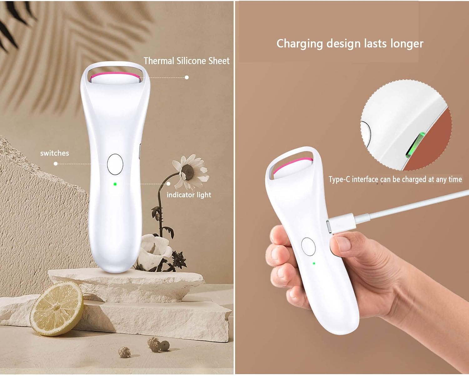Heated Eyelash Curler Electric Lash Curler Curlers Heat Small Silicone Heating Pads Constant Temperature Control for Women Rechargeable USB Rechargeable (White)