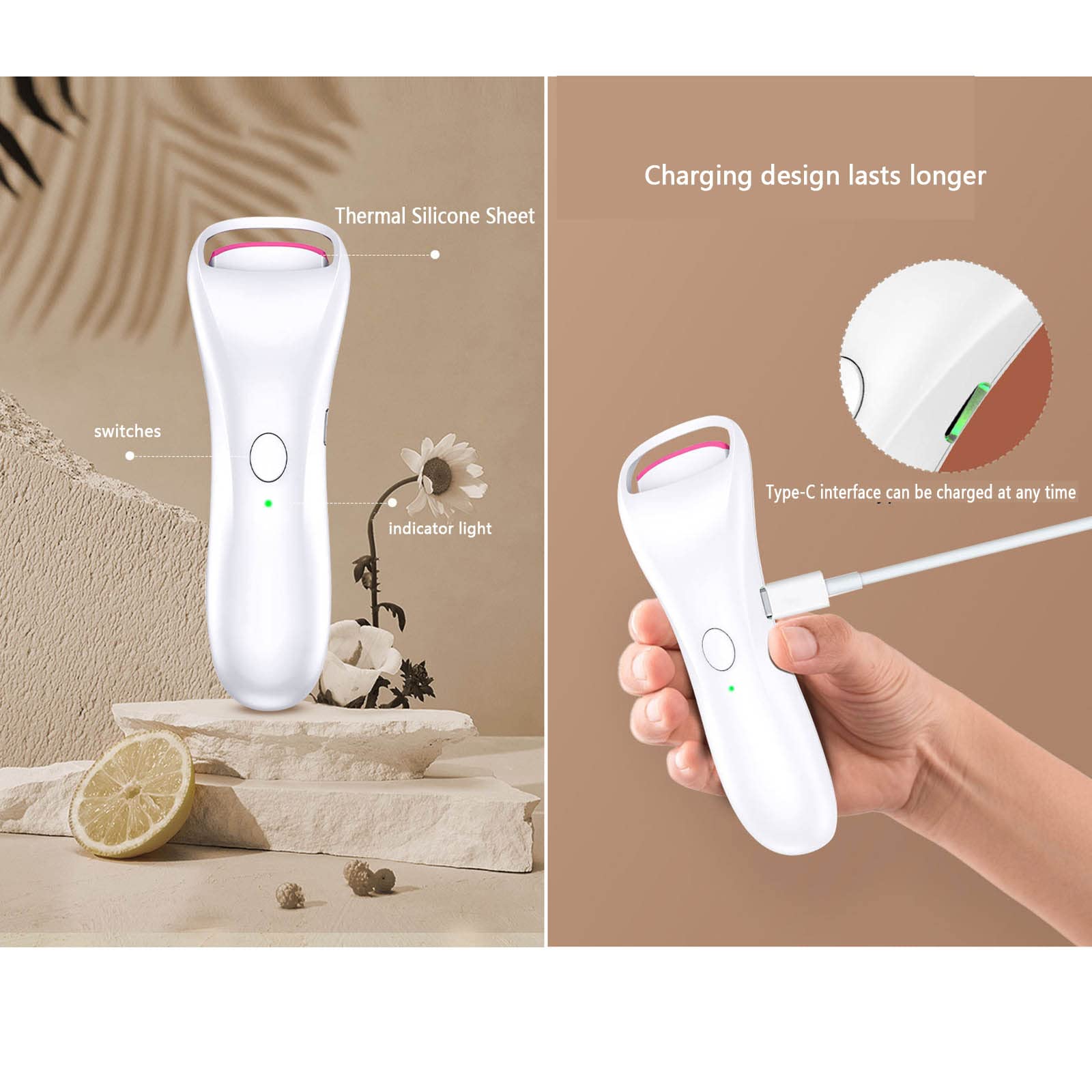 Rizador Pestañas Rizador De Pestañas Electrico Termico Con Calor Profesional Usb Recargables Con Calefacción Recargable Pestañas De Larga Duración Portable (White)