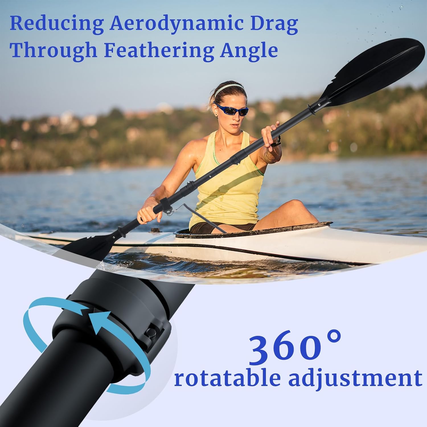 Kayak Oar for Boating,Adjustable Kayak Paddle Alloy Shaft Kayaking Boating Canoeing Oar with Paddle Leash for Adults Men Women Outdoor Fishing Lake River Travel