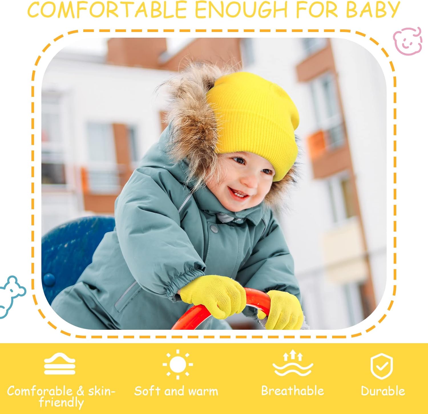 JenPen 12 Sets Kids Winter Beanies and Gloves Children Warm Winter Hats Stretchy Knitted Gloves for Boys Girls - Image 4