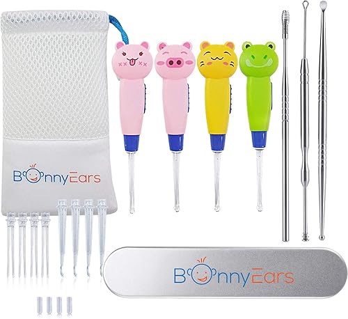 BonnyEars - Herramienta de eliminación de cera de oído con luz LED para niños pequeños, bebés, bebés y adultos | Kit removedor de cera de oídos de