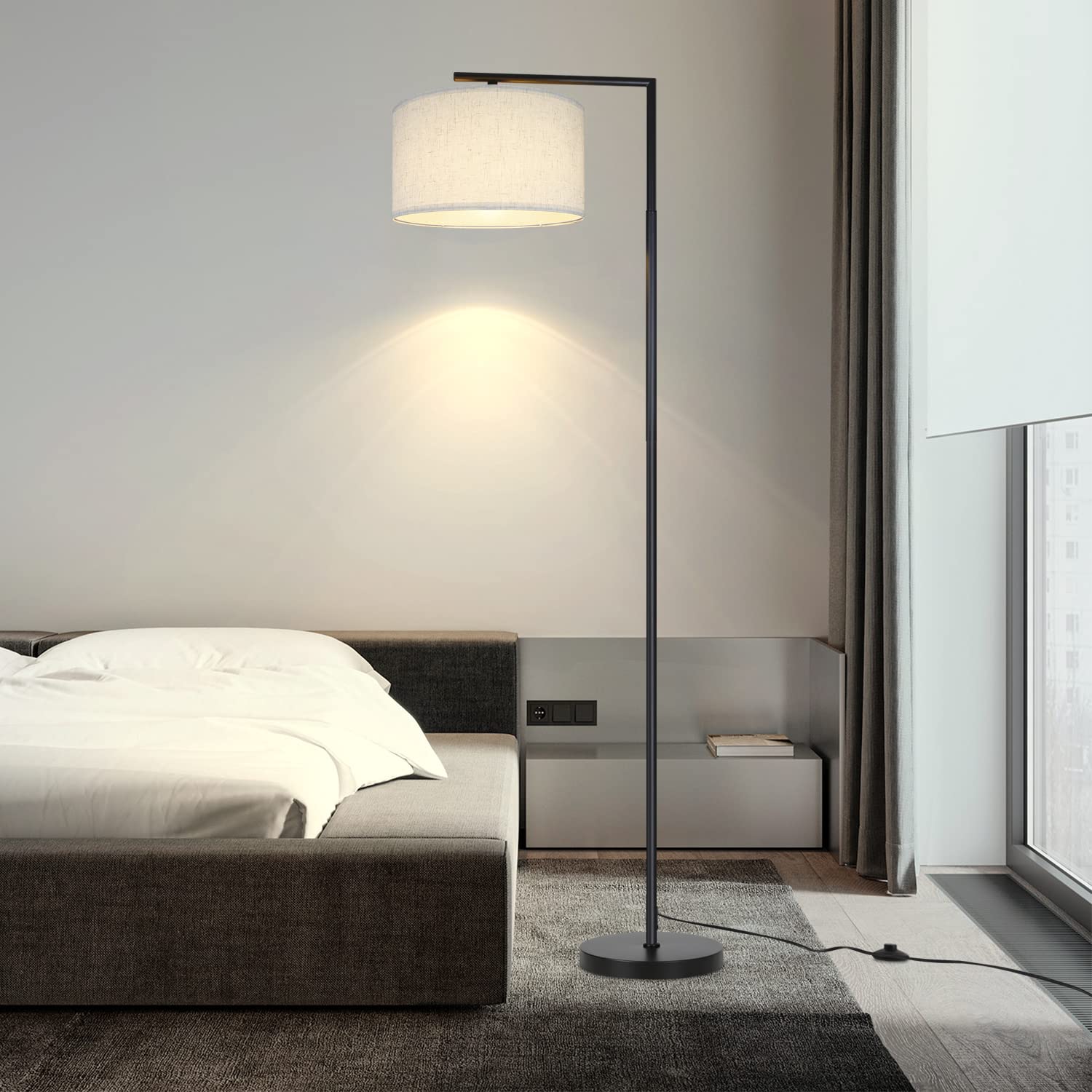 ZMH Lampa podłogowa Nowoczesna lampa podłogowa do salonu: Lampa do czytania | Sypialnia Gniazdo E27 Max 40W Lampa podłogowa Przełącznik nożny Projekt abażuru 166cm Sypialnia Hotel - bez żarówki