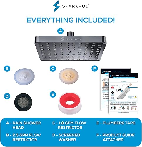 Miniatura 80 de SparkPod Cabezal de ducha, lluvia de alta presión, diseño de lujo de alta calidad, instalación en 1 minuto, reemplazo ajustable fácil de limpiar 1.