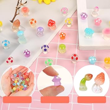 40Pcs Mini Resin Mushroom Glow in the Dark Miniature Resin Luminous Mushroom Figurines Tiny Small Animals for Micro Landscape Fairy Garden, Terrarium, and Dollhouse Decor