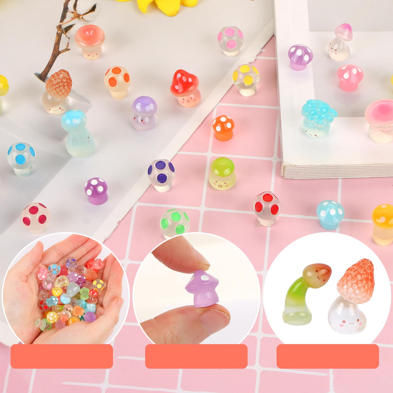 LALASTYLE 40Pcs Mini Resin Mushroom Glow in the Dark Miniature Resin Luminous Mushroom Figurines Tiny Small Animals for Micro Landscape Fairy Garden Terrarium - Image 3