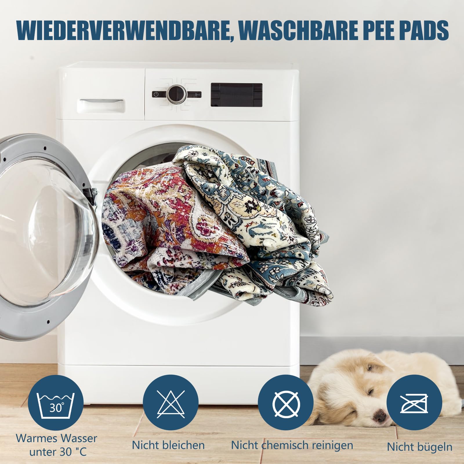 Waschbare Hunde-Trainingspads 2er Set (91×107 cm) – Wiederverwendbare, Super Saugfähige & Auslaufsichere Welpen-Pads mit Rutschfester Unterlage, Boho Design (Blau-1)
