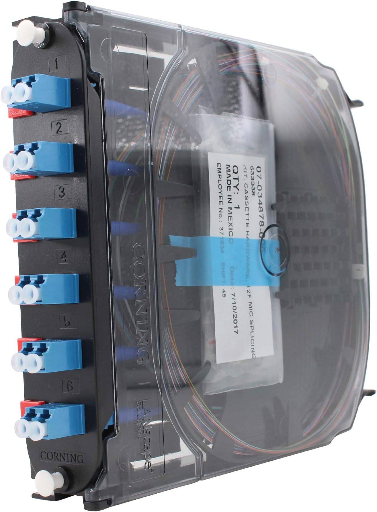 Corning CCH-CS12-A9-P00RE CCH Splice Cassette, Pigtailed, 12-Fiber, LC, Duplex, OS2, 250um