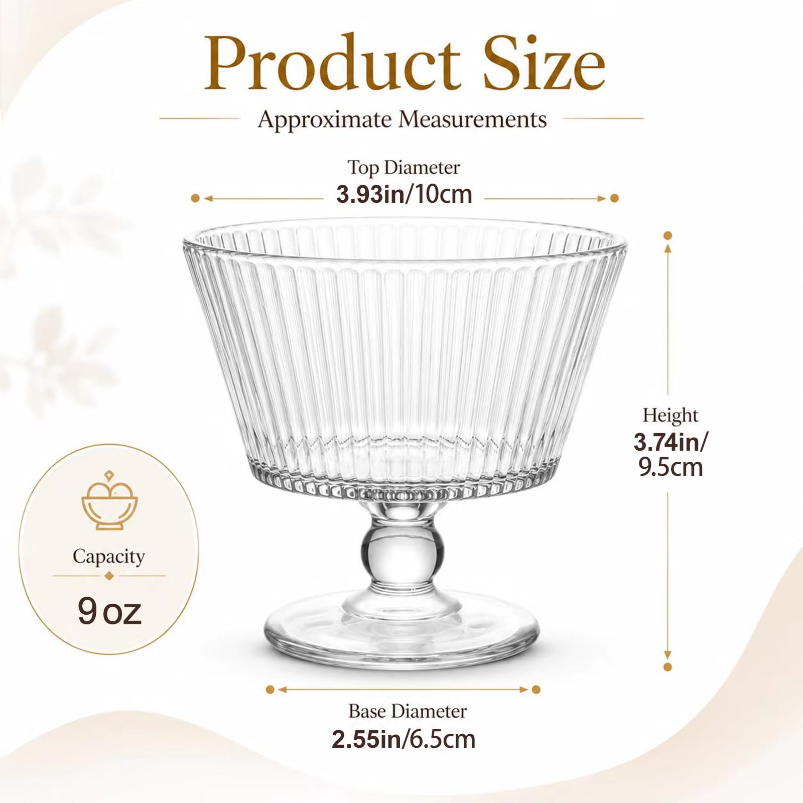 266 ml Glas-Dessertschalen, Vintage-Dessertschalen und -becher, verdickte Eisbecher, bleifrei, für Eis, Obst, Pudding, kleine Snacks, Joghurt und Vorspeisen (8 Stück)