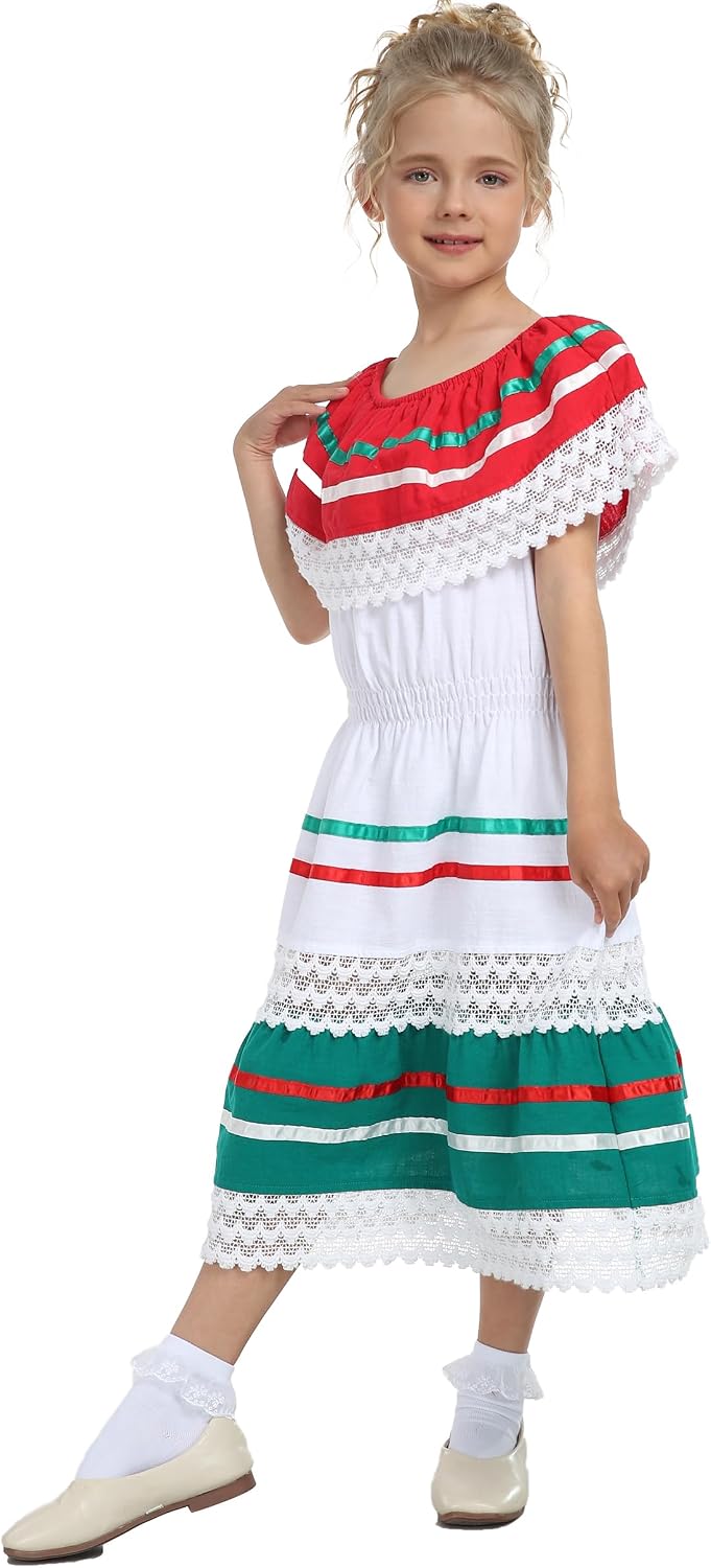 YZXDORWJ Mexican Girl's Fiesta Dress - Colorful Party Dress for Cinco de Mayo