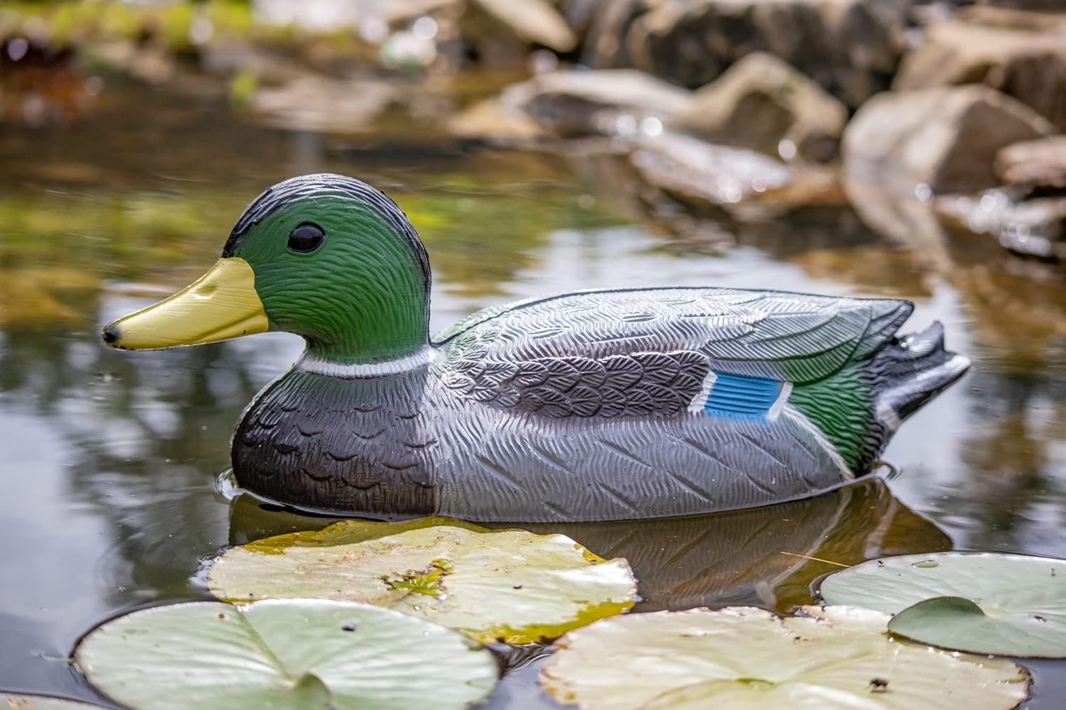 Pond H2o Floating Duck Decoy Family Pack, Contains One Male Mallard (Drake), One Female Mallard (Hen) and 3 Ducklings, Decoy, Yard Decoration