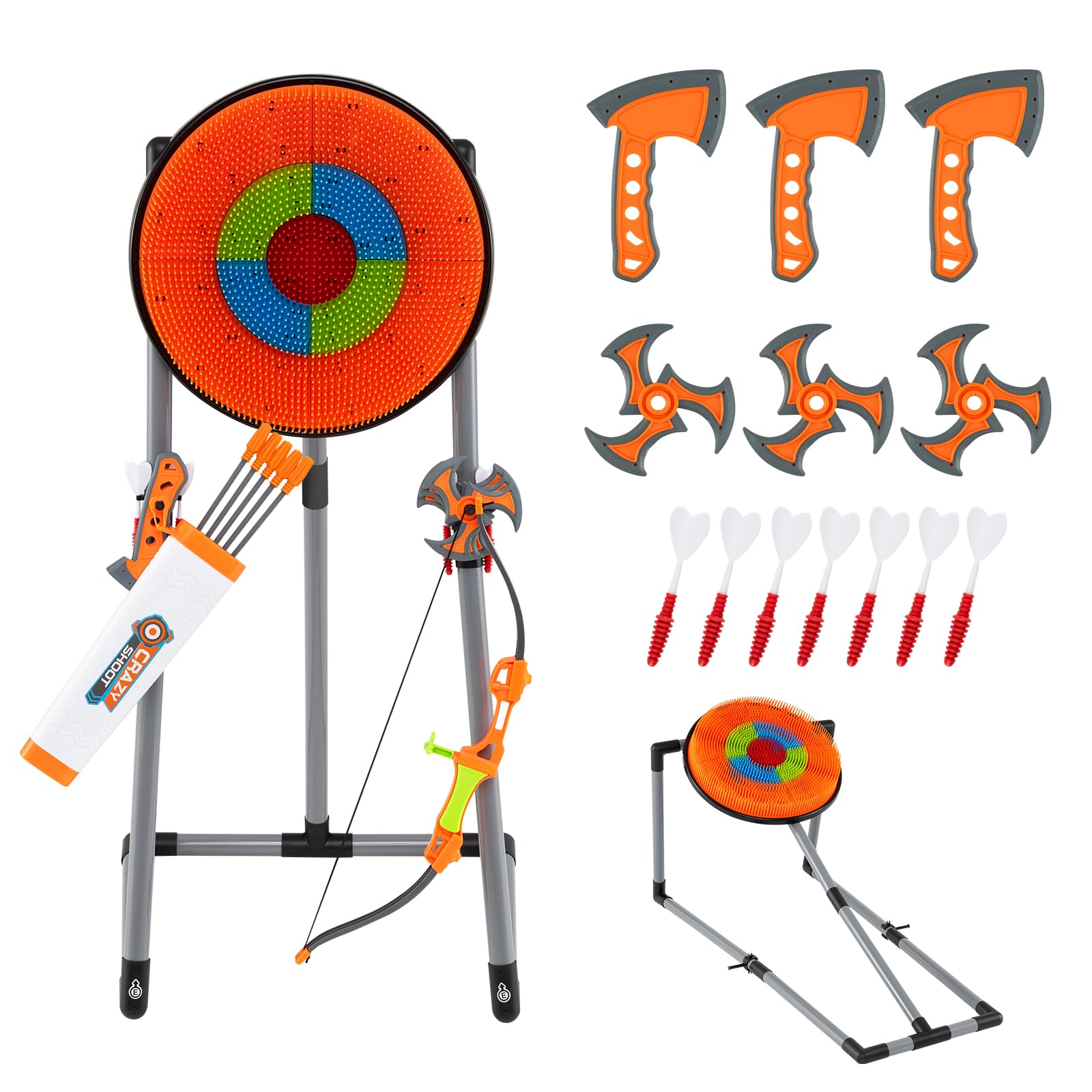 COSTWAY Axt Wurfspiel Set, 4 in 1 Wurfäxte Spiel | Mit Bogen, Zielscheibe, 6 Pfeilen, 4 Äxten, 4 sternförmigen Dartpfeilen, 4 Dartpfeilen, für Kinder & Erwachsene