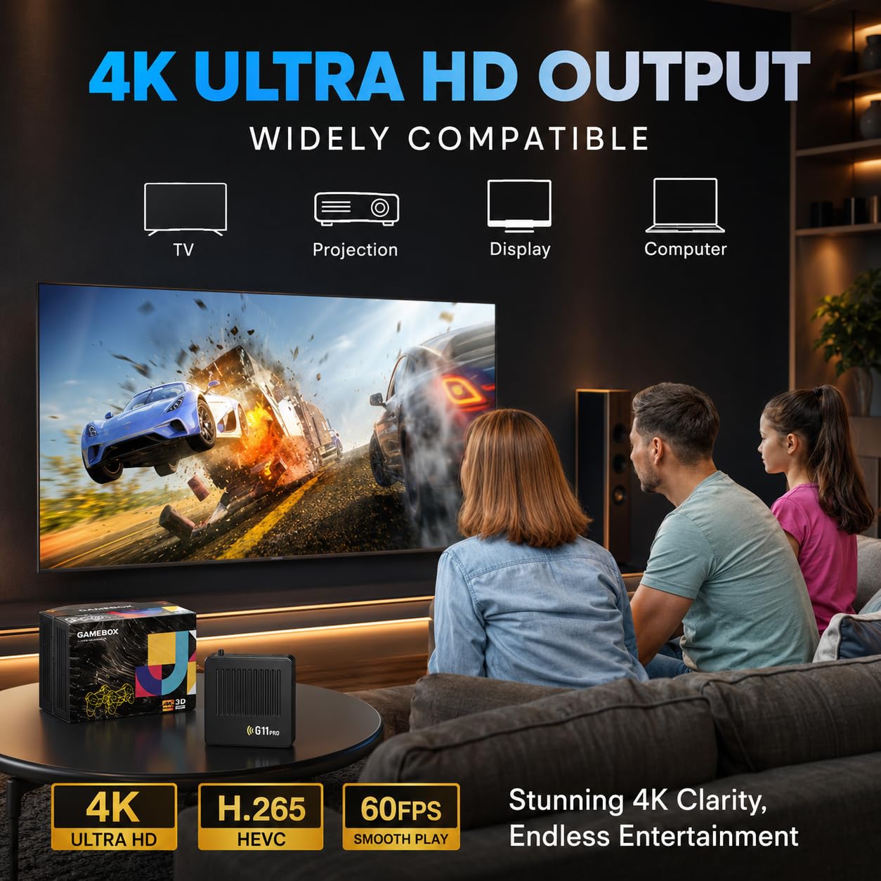 G11 Pro pudełko do gier z 10 0000 gier, konsola do gier wideo Plug and Play, z 2 kontrolerami bezprzewodowymi, 256 GB pamięci masowej