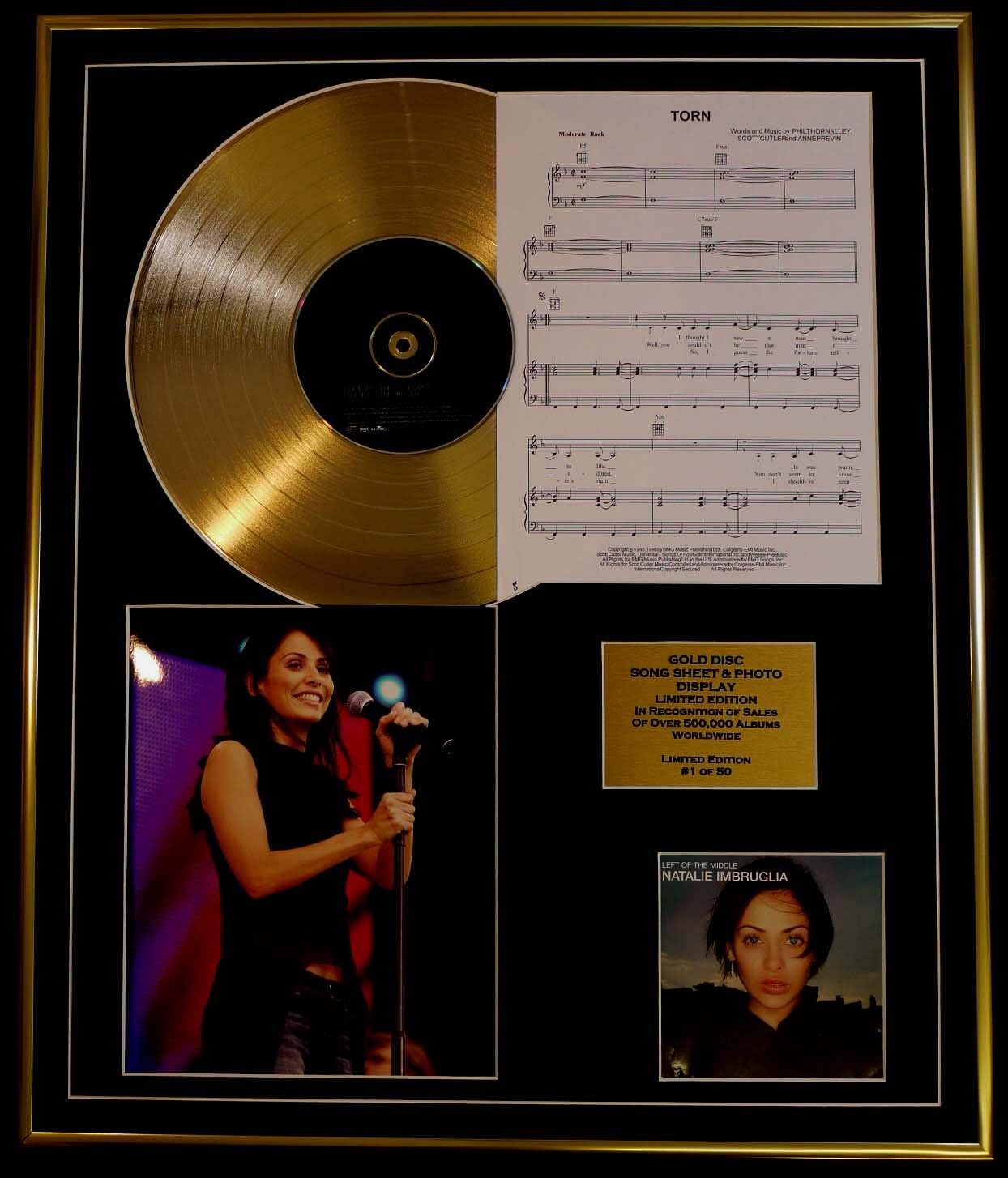 NATALIE IMBRUGLIA/CD GOLD DISC, SONG SHEET & PHOTO DISPLAY/LTD. EDITION/COA/ALBUM, LEFT OF THE MIDDLE/SONG SHEET, TORN