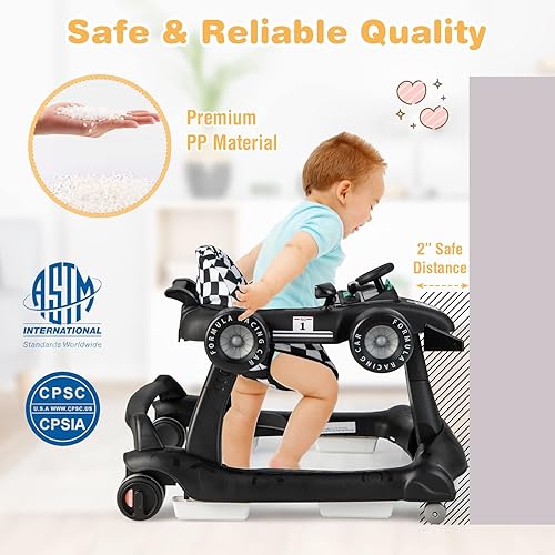 Miniatura 5 de GLACER Andador de bebé 4 en 1 caminante plegable para bebés con altura y velocidad ajustables caja de música con luz volante cojín suave centro de