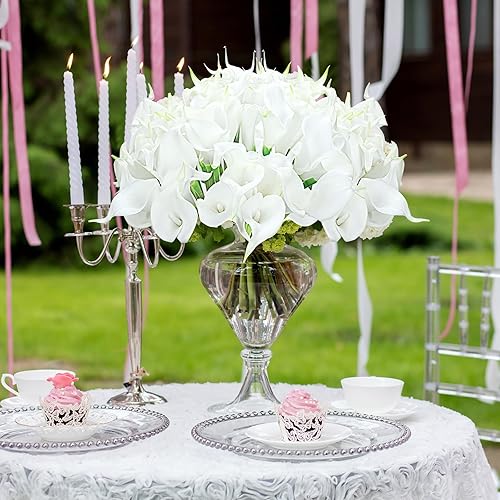 Miniatura 7 de Crowye 100 flores artificiales de lirio de cala a granel de 14 pulgadas al tacto real, ramo de novia de boda, flores artificiales artificiales para