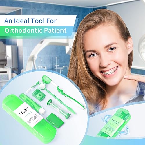Miniatura 3 de Annhua Juego de 8 piezas de cuidado de ortodoncia para aparatos ortopédicos, kit de herramientas de limpieza de dientes con cepillo interdental,