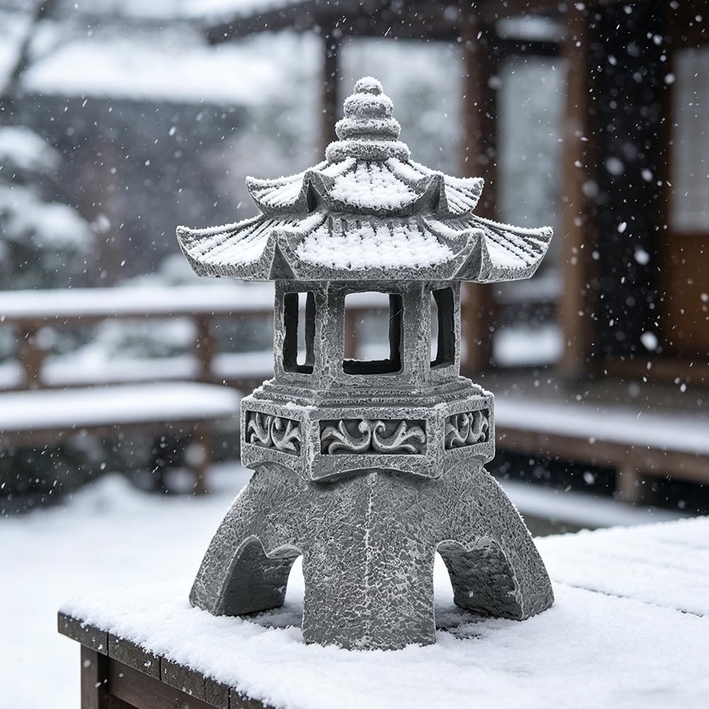 Pagoda decorativa giapponese, lampada solare da giardino, statua decorativa da giardino, 26 x 17 cm