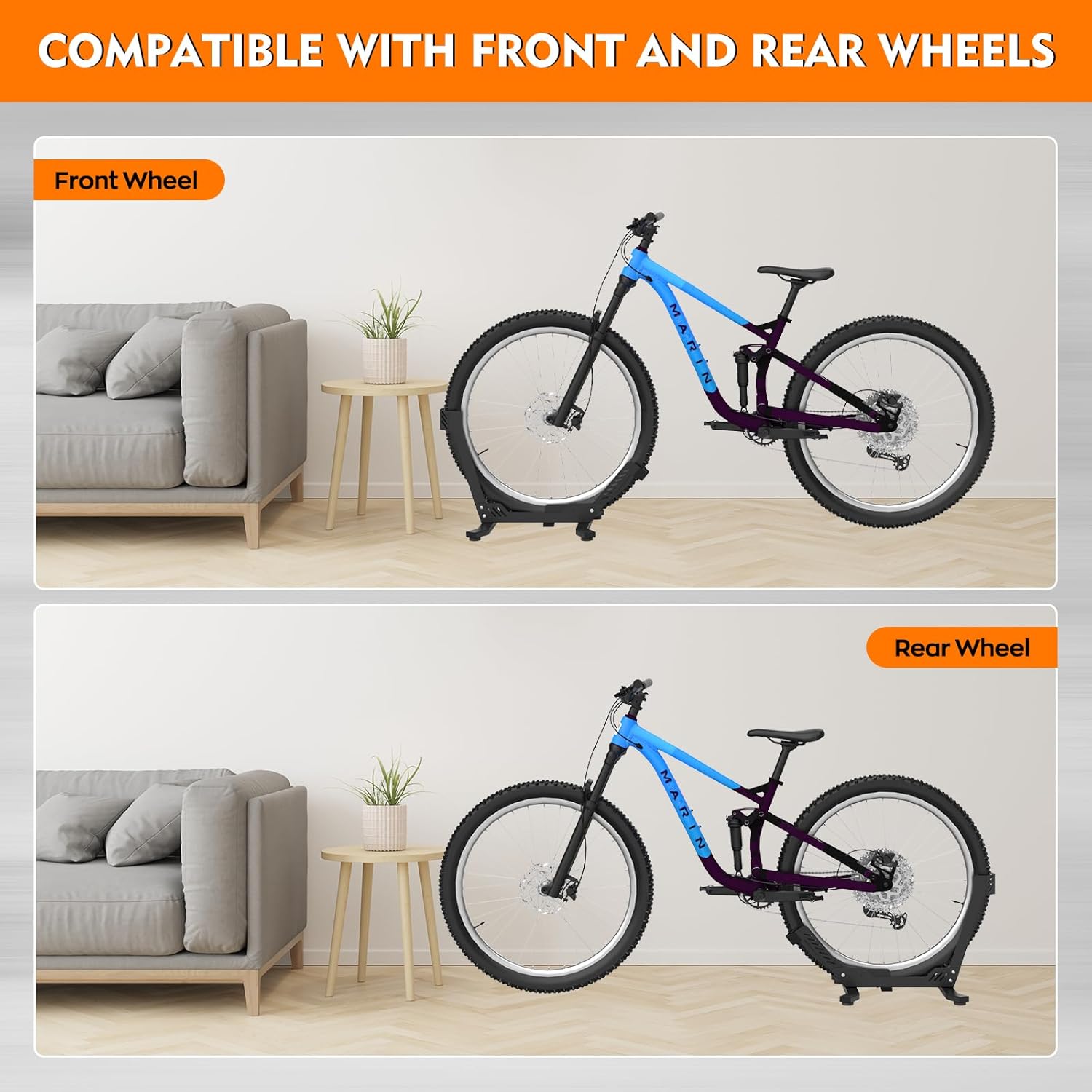 Bike Stand Floor, Portable Bike Storage for Garage - Fit for 24"-29" Bikes, Tire Width up to 3.5", Road & Mountain Bicycle Stand, Front and Rear Wheel Parking Rack - Black - Image 5