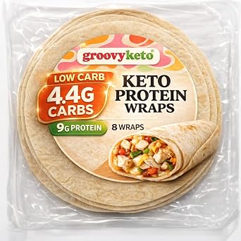Keto Wraps by Groovy Keto, Low Carb Protein Wrap, 4.4g Carbs, 10g Fibre, 9g Protein, Keto Tortillas, Vegan Friendly, Soft & Flexible, Low Carb Bread 8 Wraps