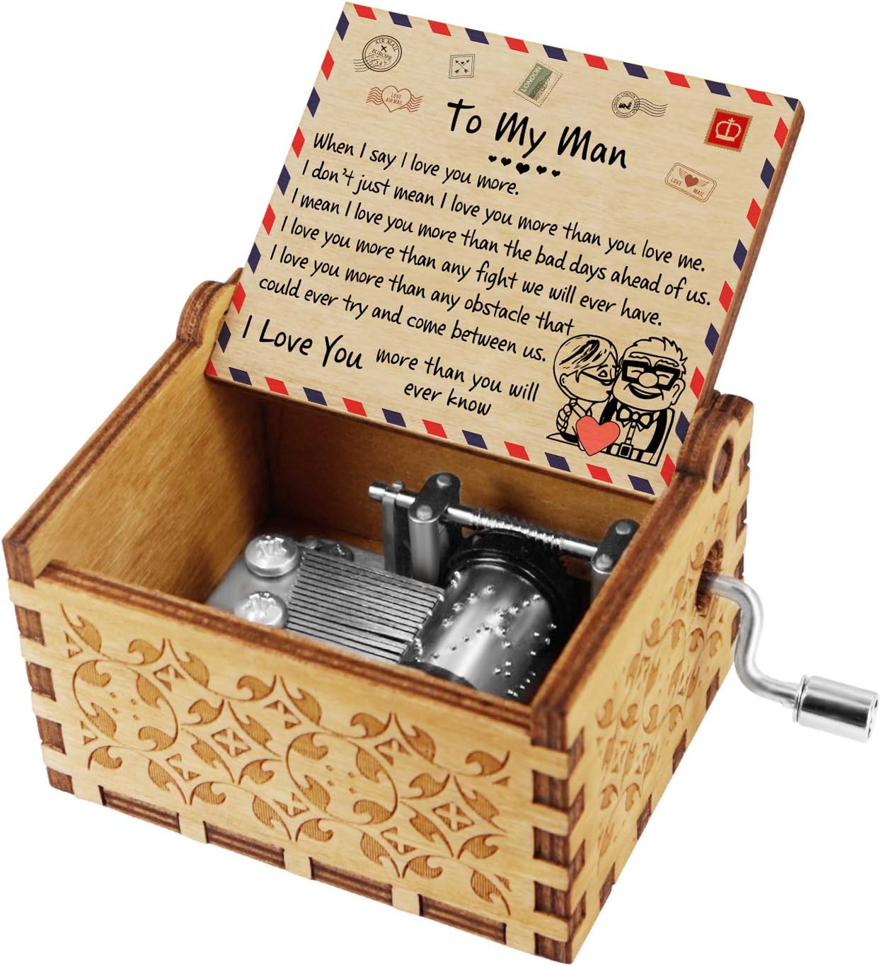 Kenon Engraved Envelope Vintage Music Box - Your are My Sunshine Music - Personalizable Christams Birthdays Gift for Man