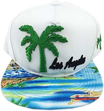 3D Embroidery Los Angeles LA Palm Tree Beach Flat Bill Hip Hop Cap Hat Sun Visor Protection