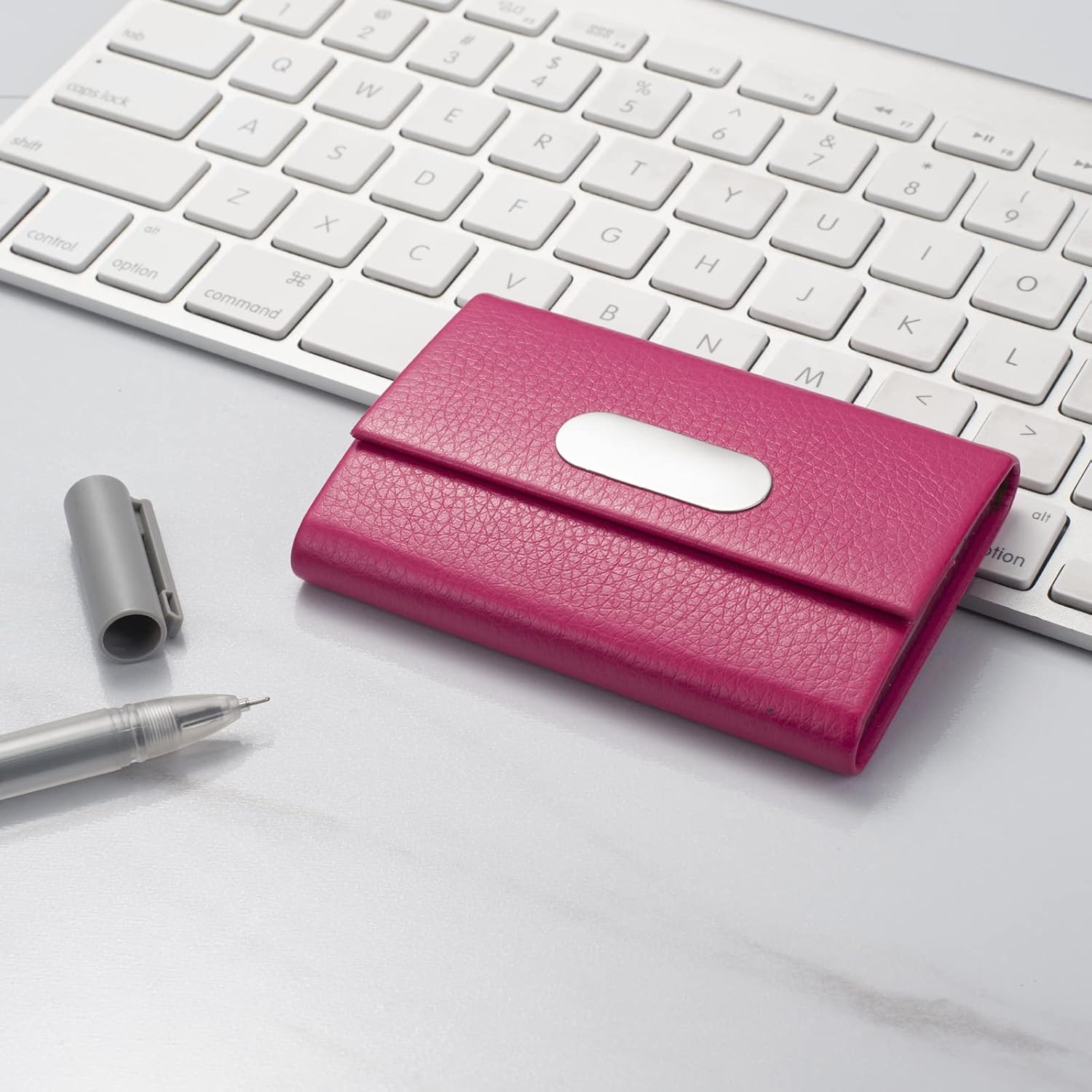 Business Card Holder For Women, PU Leather Slim Business Card Case - Business Card Carrier ID Case/Wallet Pocket Business Name Card Holder for Women and Men - Image 6