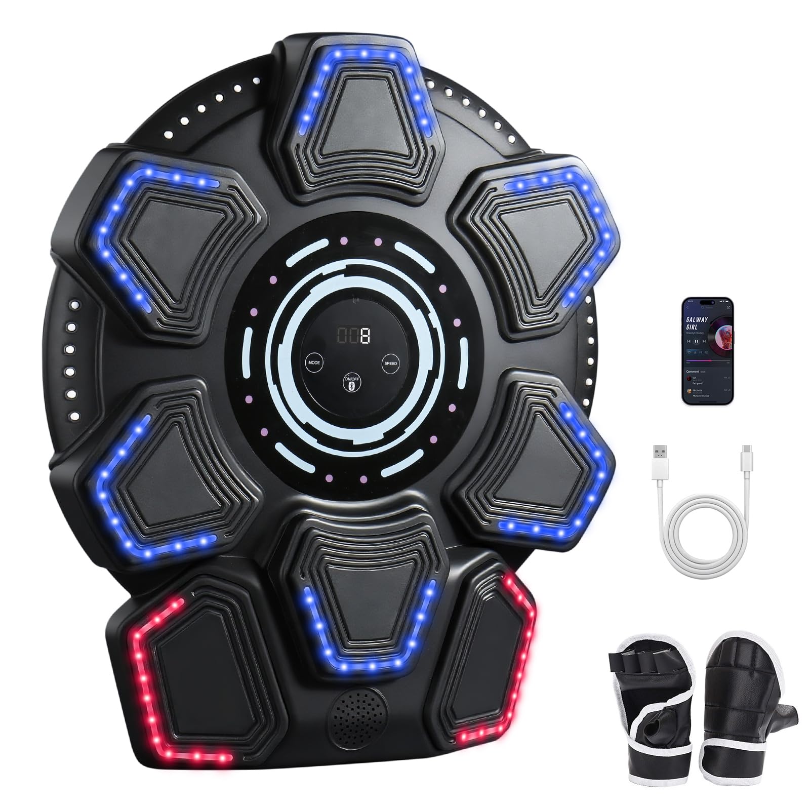 Music Boxing Machine, Bluetooth Music Box con luci a LED, 9 modalità di velocità e modalità di conteggio, macchina elettronica da boxe per bambini/adulti, scatole musicali per casa e palestra