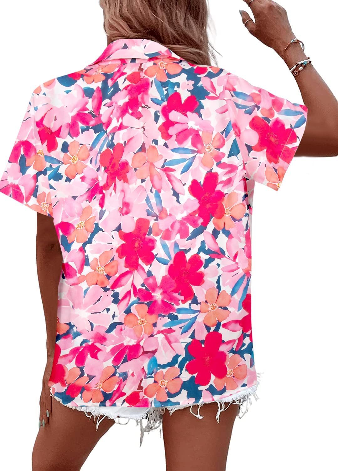 Hawaiian Shirts for Women Hawaii Tropical Button Down Tops Summer Beach Vacation Outfits Floral Short Sleeve Blouses - Image 2