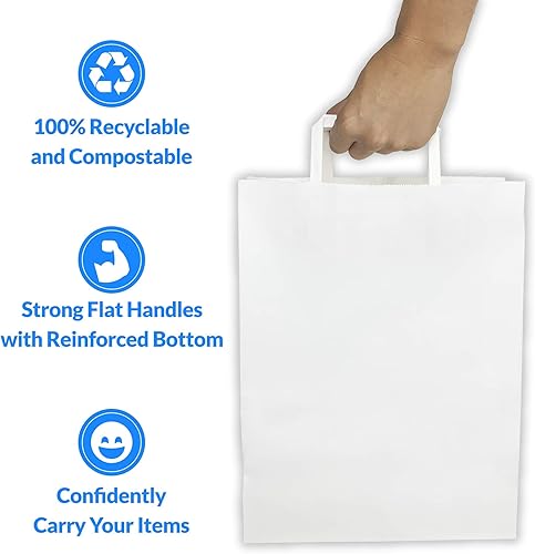 Miniatura 5 de Reli. Paquete de 110 bolsas de papel blanco con asas de 10 x 5 x 13 pulgadas, ideales para regalos, bolsas de compras, venta al por menor/mercancía,