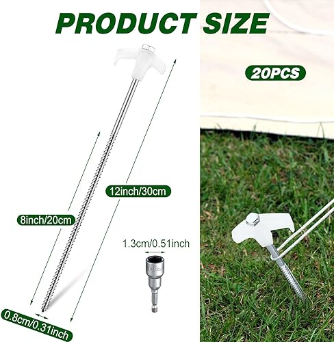 Miniatura 2 de Estacas de tienda de campaña de 12 pulgadas con rosca para playa, estacas de metal para arena, estacas de camping, estacas de anclaje de suelo,