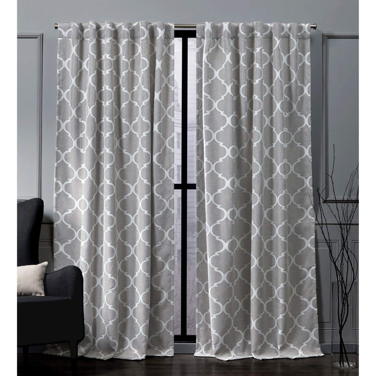 Nicole Miller Treillage Woven Blackout Hidden Tab Top Curtain Panel, Ash Grey, 52x84, 2 Piece